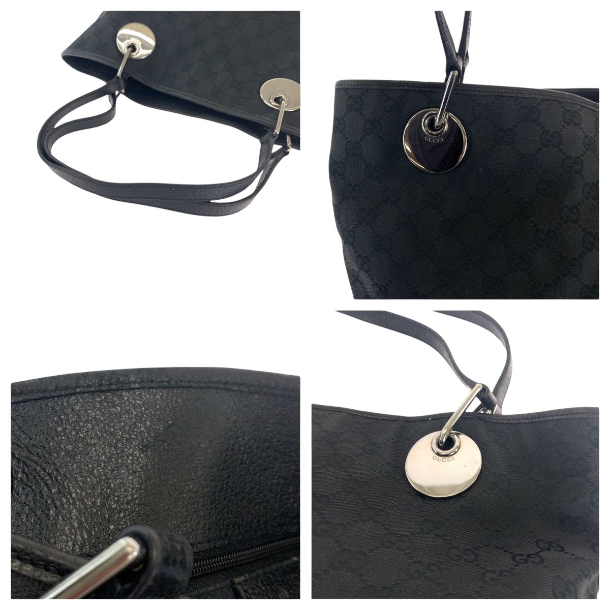 美品 GUCCI グッチ ブラック 黒 シルバー金具 GGキャンバス 10836