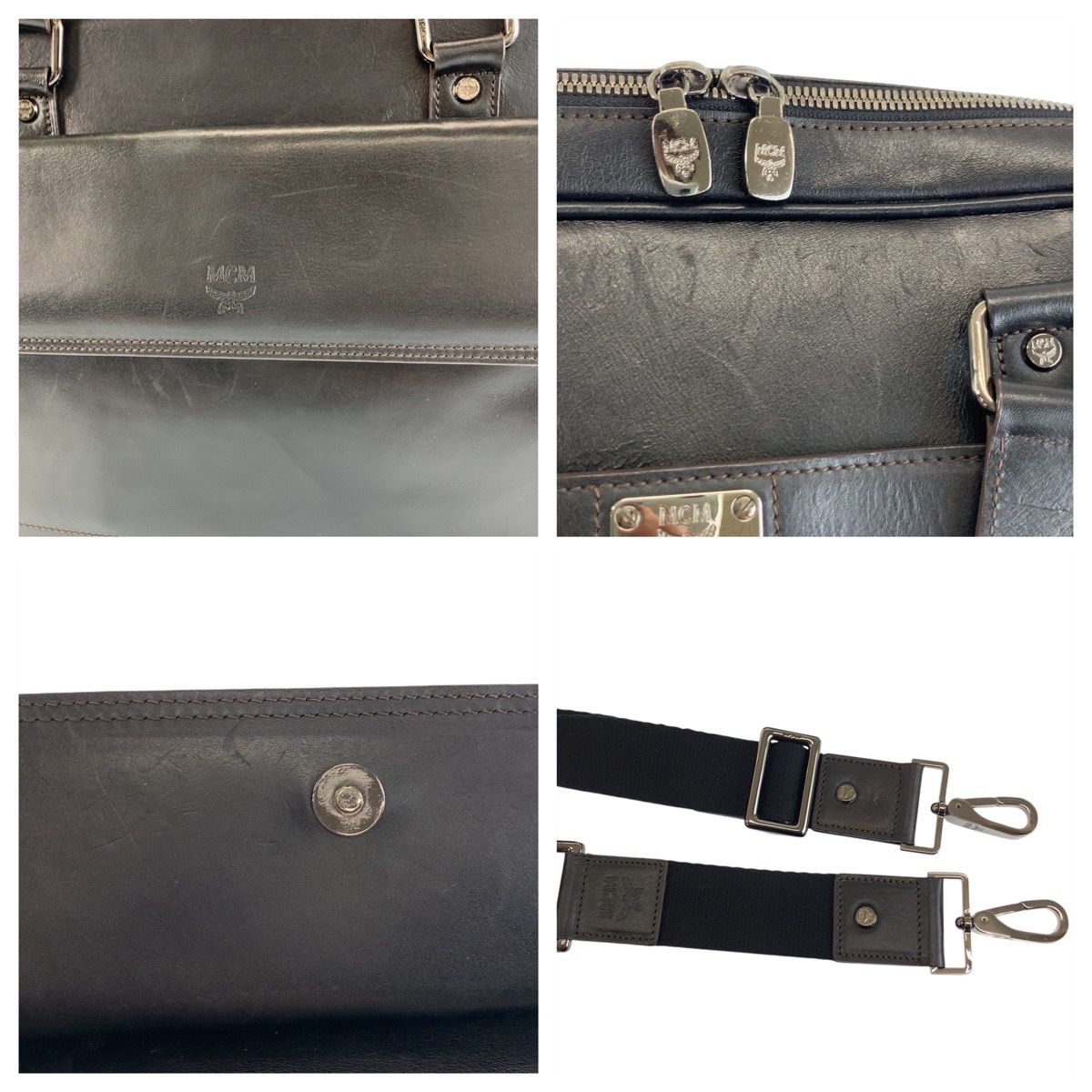 美品 MCM エム シー エム ブラック 黒 シルバー金具 レザー ビジネス 