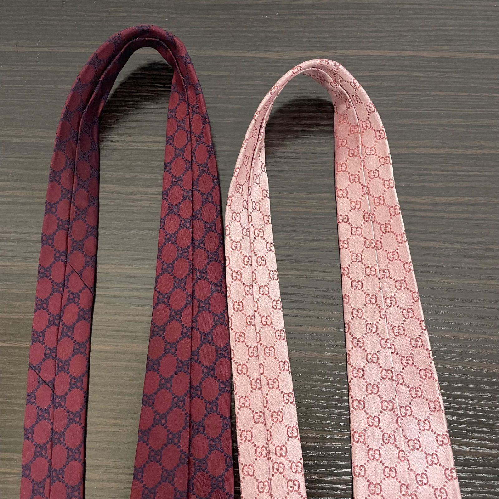 美品】GUCCI グッチ GGパターン ネクタイ 2本セット ワインレッド