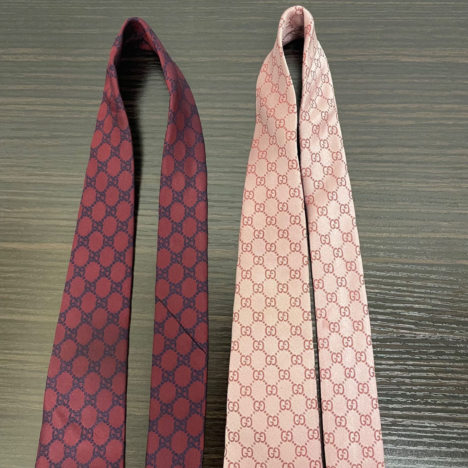 美品】GUCCI グッチ GGパターン ネクタイ 2本セット ワインレッド