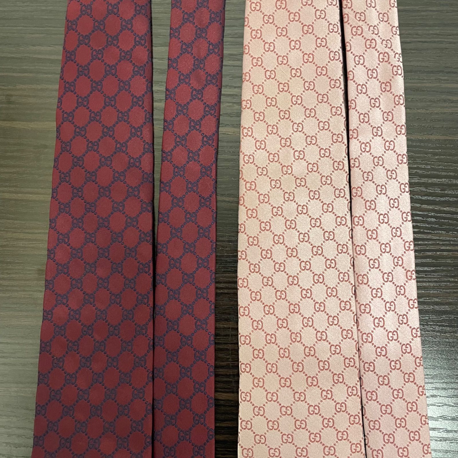 美品】GUCCI グッチ GGパターン ネクタイ 2本セット ワインレッド