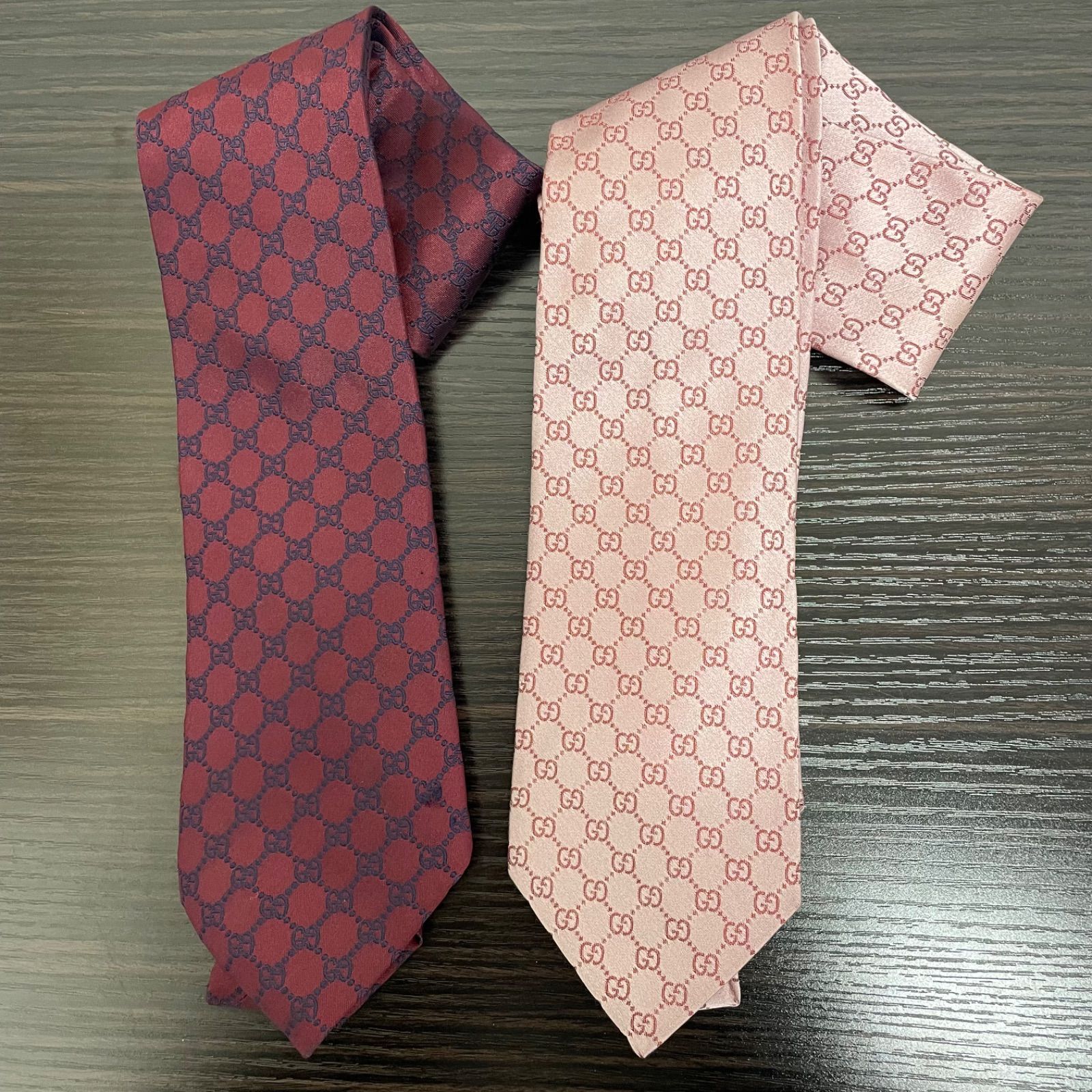 美品】GUCCI グッチ GGパターン ネクタイ 2本セット ワインレッド