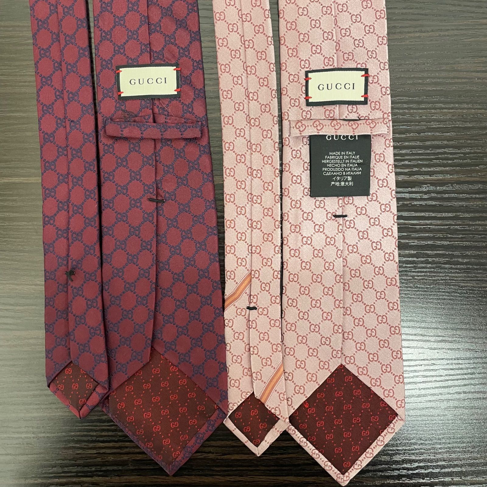 美品】GUCCI グッチ GGパターン ネクタイ 2本セット ワインレッド