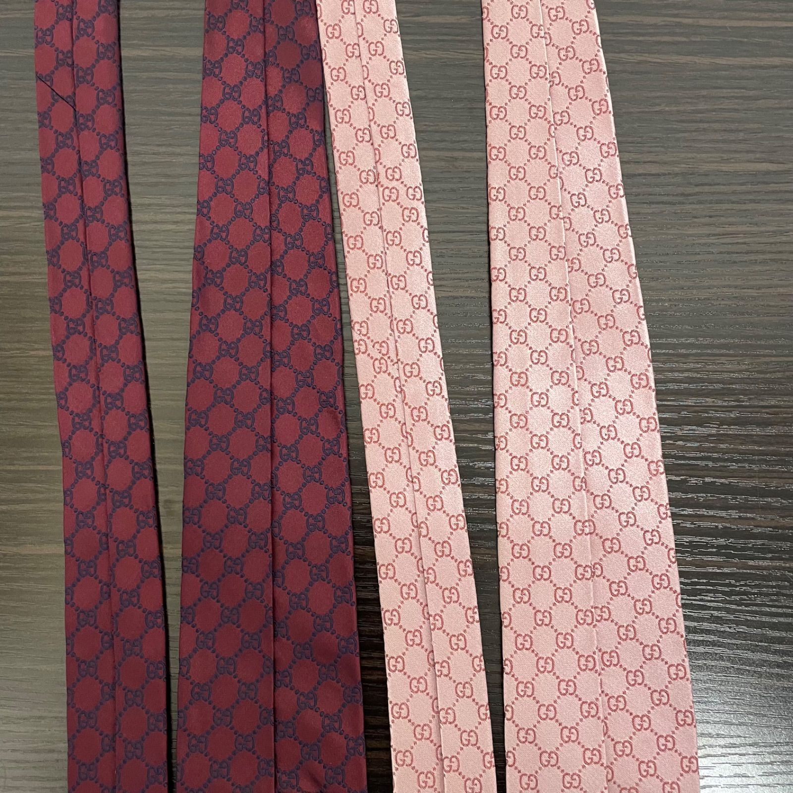 美品】GUCCI グッチ GGパターン ネクタイ 2本セット ワインレッド