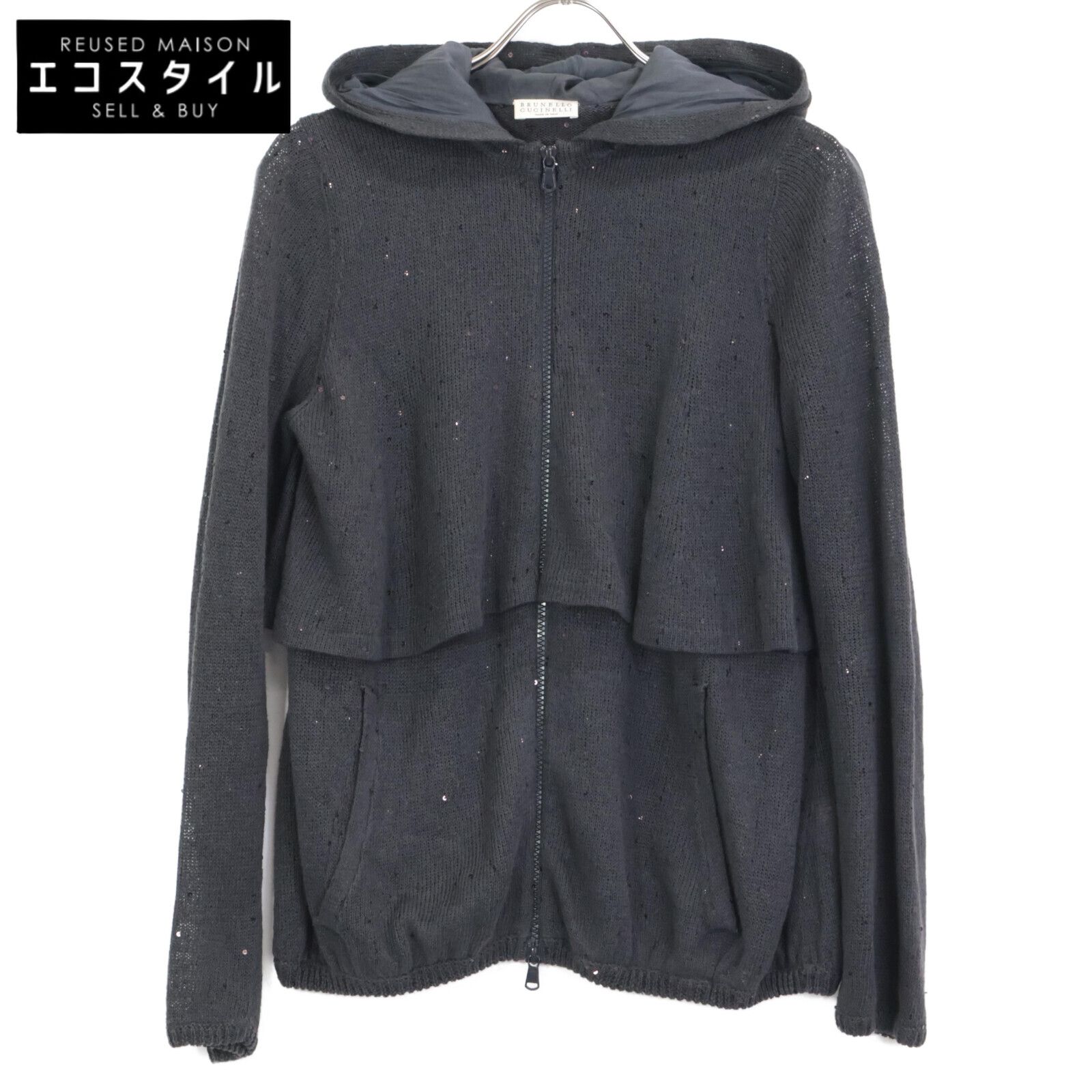 BRUNELLO CUCINELLI ブルネロクチネリ ｸﾞﾚｰ ﾘﾈﾝｼﾙｸ ｽﾊﾟﾝｺｰﾙ装飾 ｼﾞｯﾌﾟ