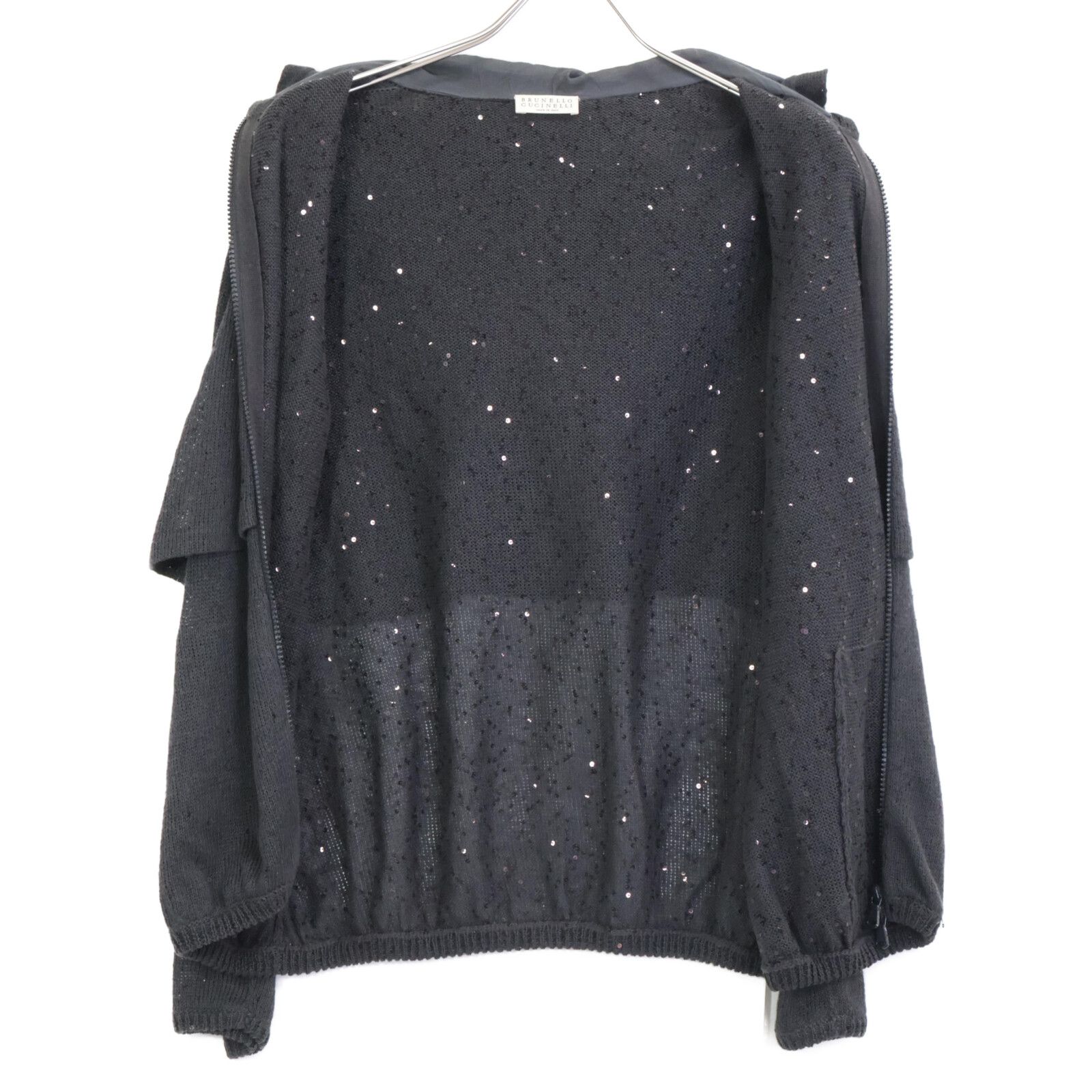 N81☆美品☆23SS☆極上シルク＆スパンコール パーカー ブルネロ