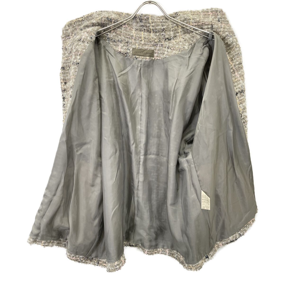 美品✨ヨーガンレール アンゴラ混ツイードジャケット シルク フリンジ JURGEN LEHL ヨーガンレール J0144FJ632 24AW ｸﾞﾚｰ ｶｽﾘﾙｰﾌﾟﾂｲｰﾄﾞ