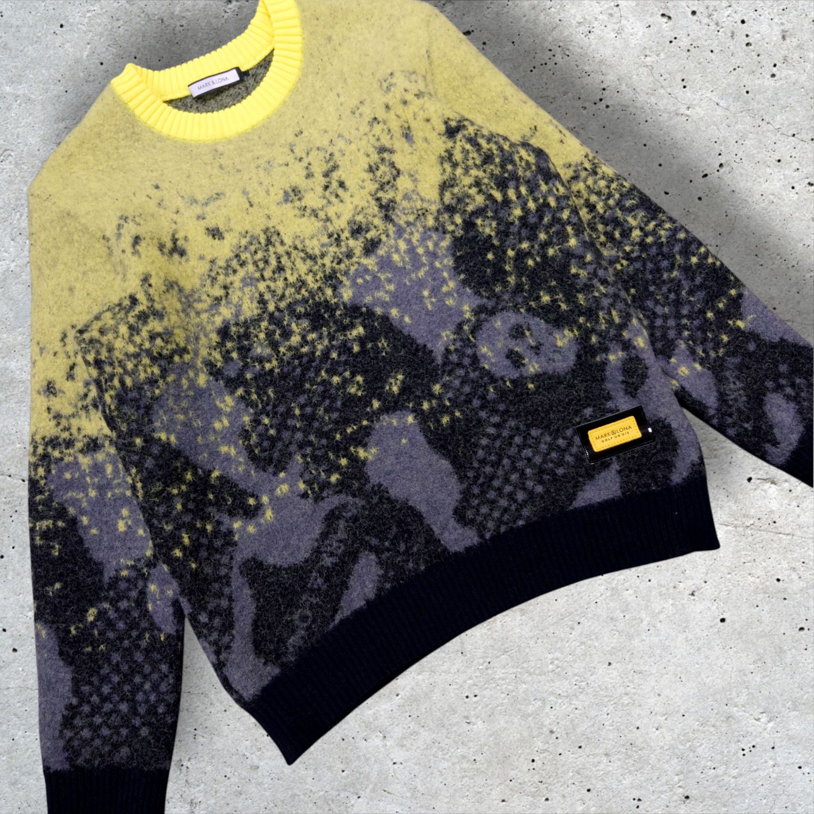 極美品 MARK&LONA GOLF 総柄 セール ゴルフニット バイカラー カモ柄