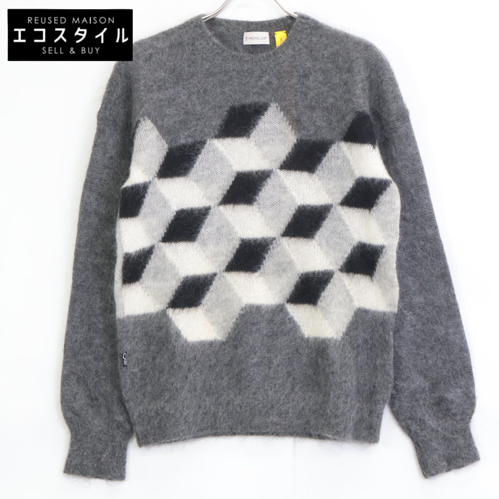 MONCLER モンクレール ×FRGMT 20年 GIROCOLLO TRICOT ｸﾞﾚｰ ﾓﾍﾔ混 ｼﾞｰﾆｱｽ ﾛﾝｸﾞｽﾘｰﾌﾞ ﾆｯﾄ S