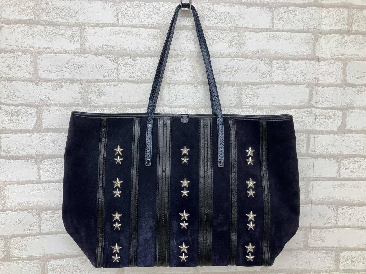 ジミーチュウ　ツイスト　トート　スタッズ　レザー　スエード　ネイビー JIMMY CHOO 】スタッズ トート ハンドバッグ ジミーチュウ ツイスト