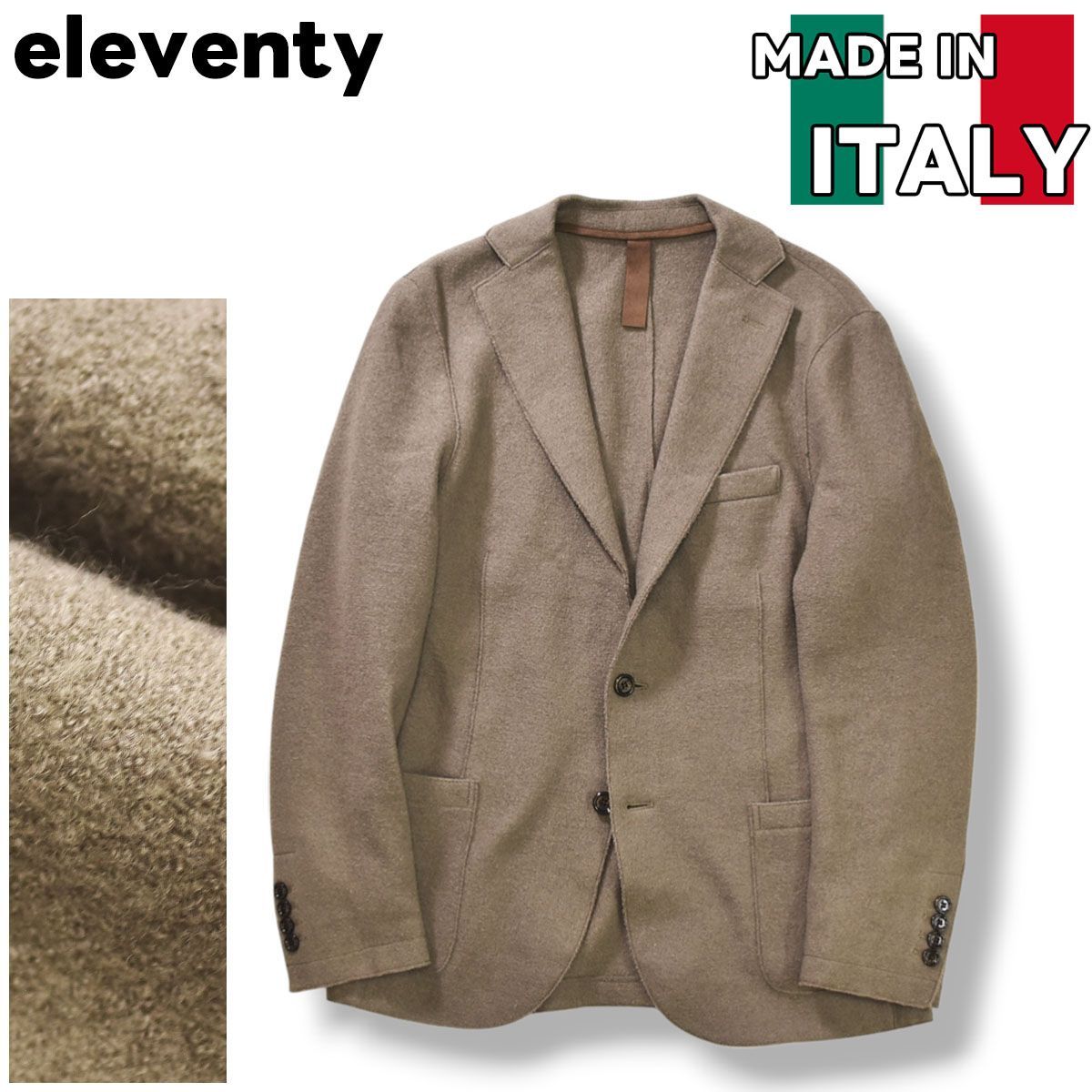 美品 イレブンティ ウール ジャージー テーラードジャケット 44 Sアンコン 美品】 【高級】 イタリア製 イレブンティ eleventy ウール ジャージー
