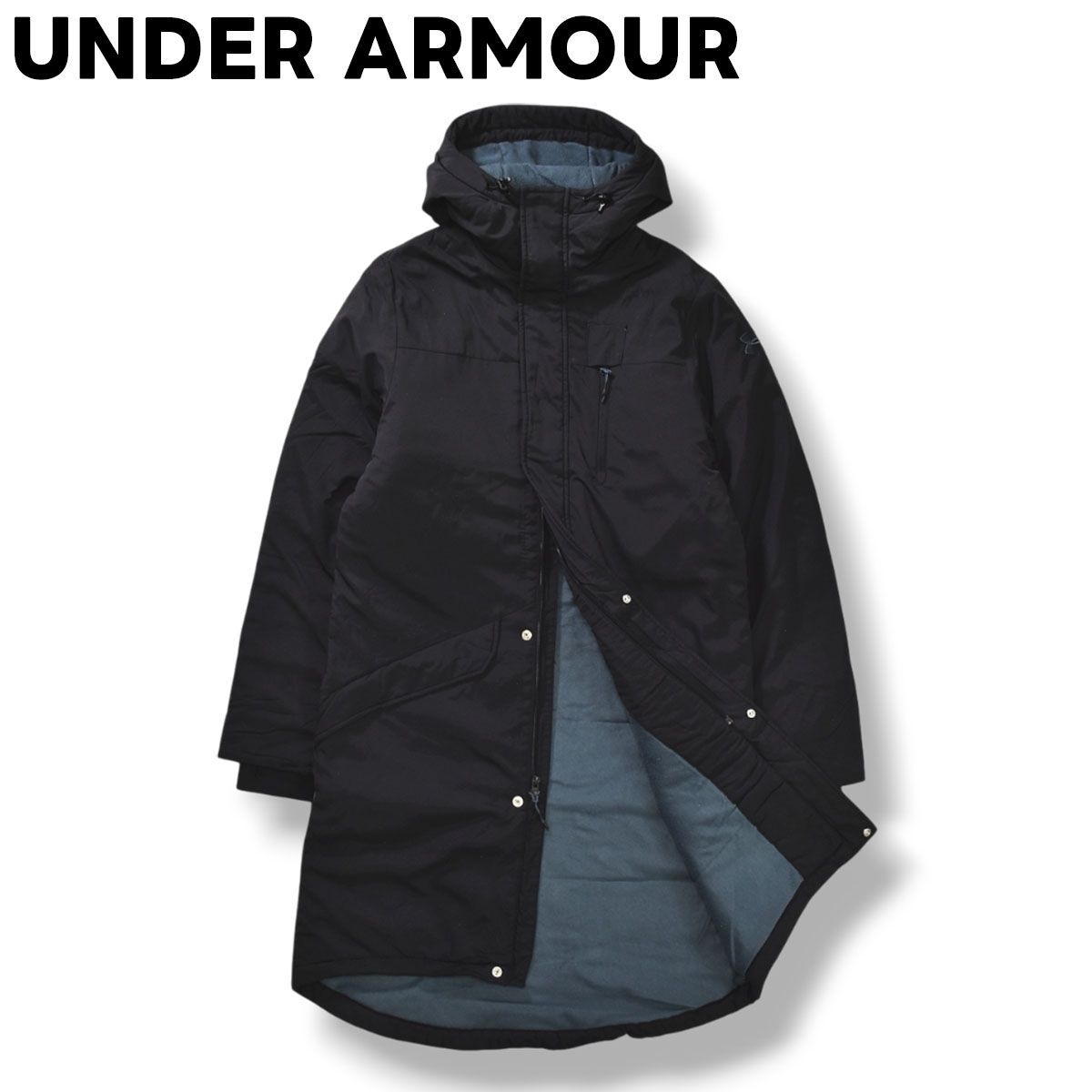 アンダーアーマー UNDER ARMOUR ベンチコート ナイロン ジャンパー ウィンドブレーカー ロング丈 裏起毛 中綿 コールドギア COLD GEAR ストームワン STORM 1 S ブラック メンズ