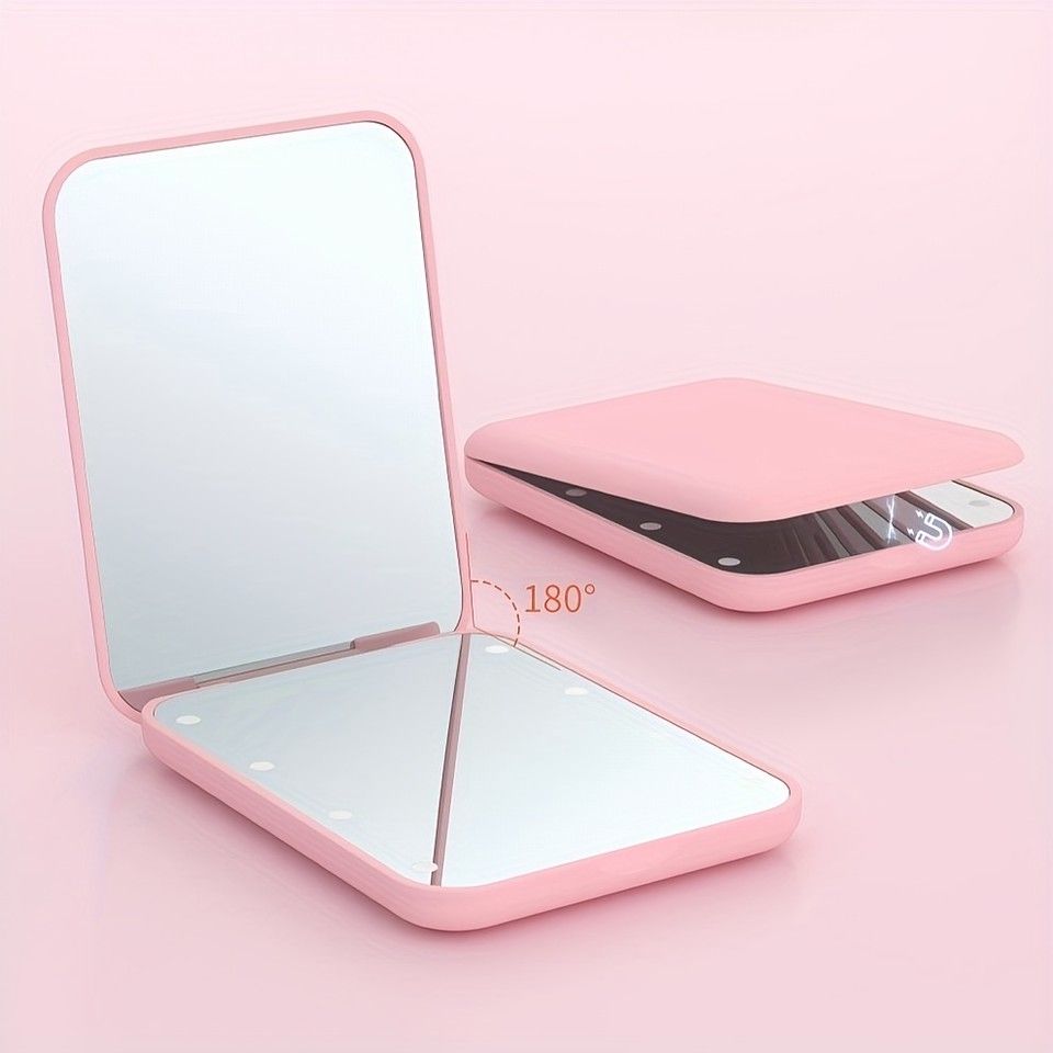 LEDライト付き＆1/3倍拡大】コンパクト メイクアップミラー 両面