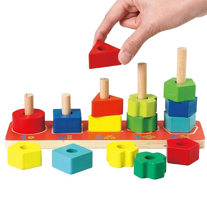 ☆彡アーテック 木製棒通し モンテッソーリ 形 色認識 円柱さし 5柱