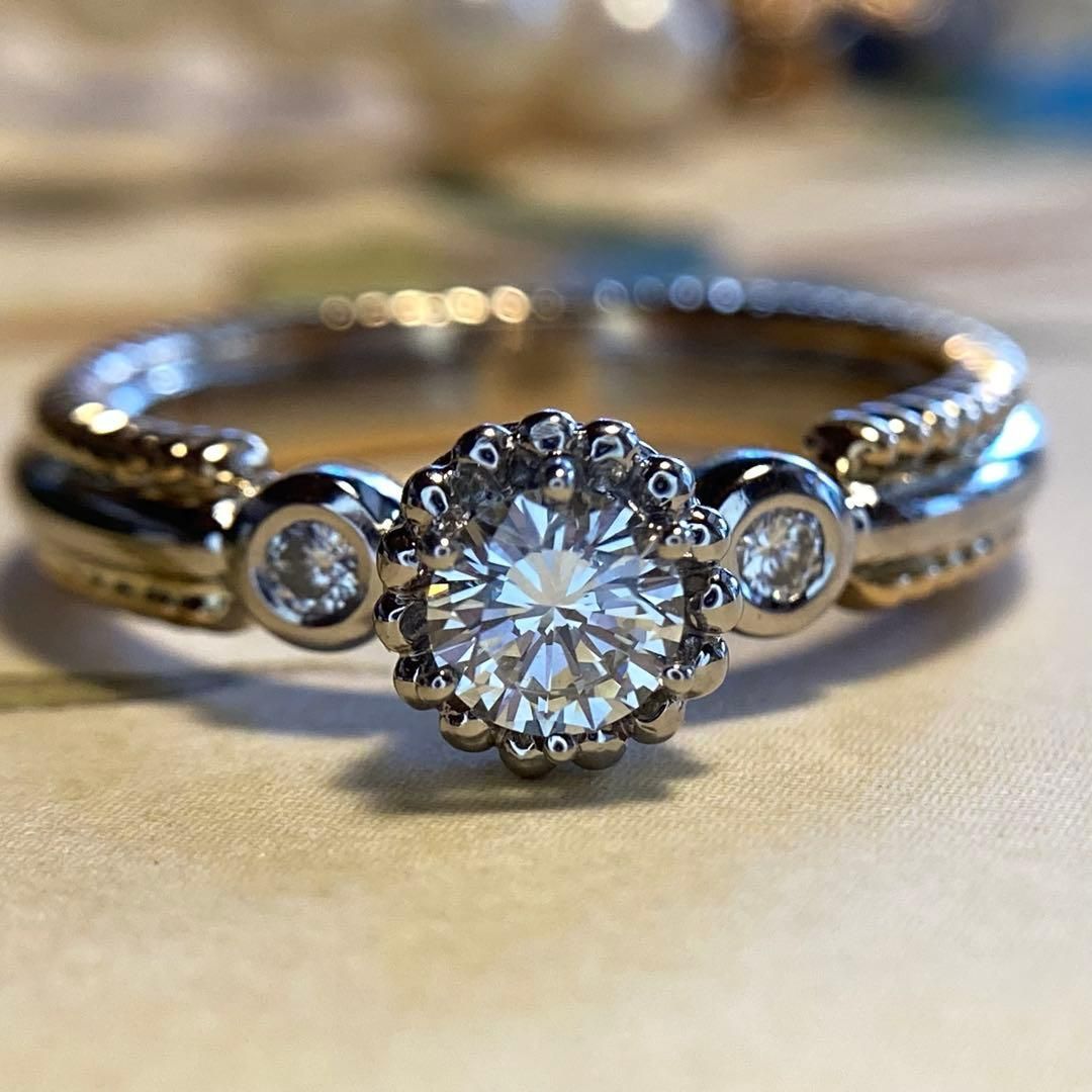 k18 pt900 巨匠 石川暢子先生 粒金細工 ダイヤモンド リング 指輪