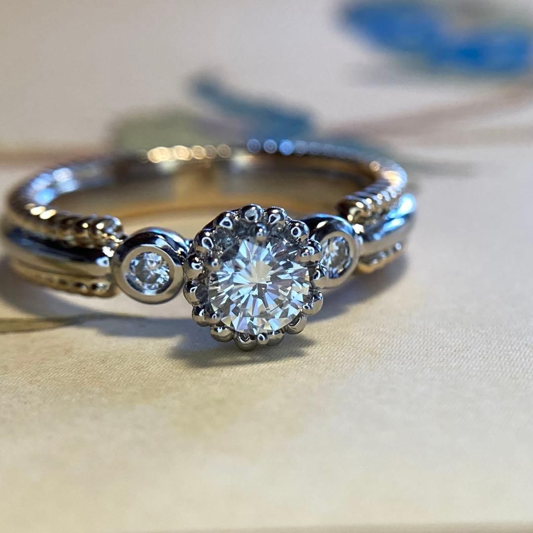 k18 pt900 巨匠 石川暢子先生 粒金細工 ダイヤモンド リング 指輪