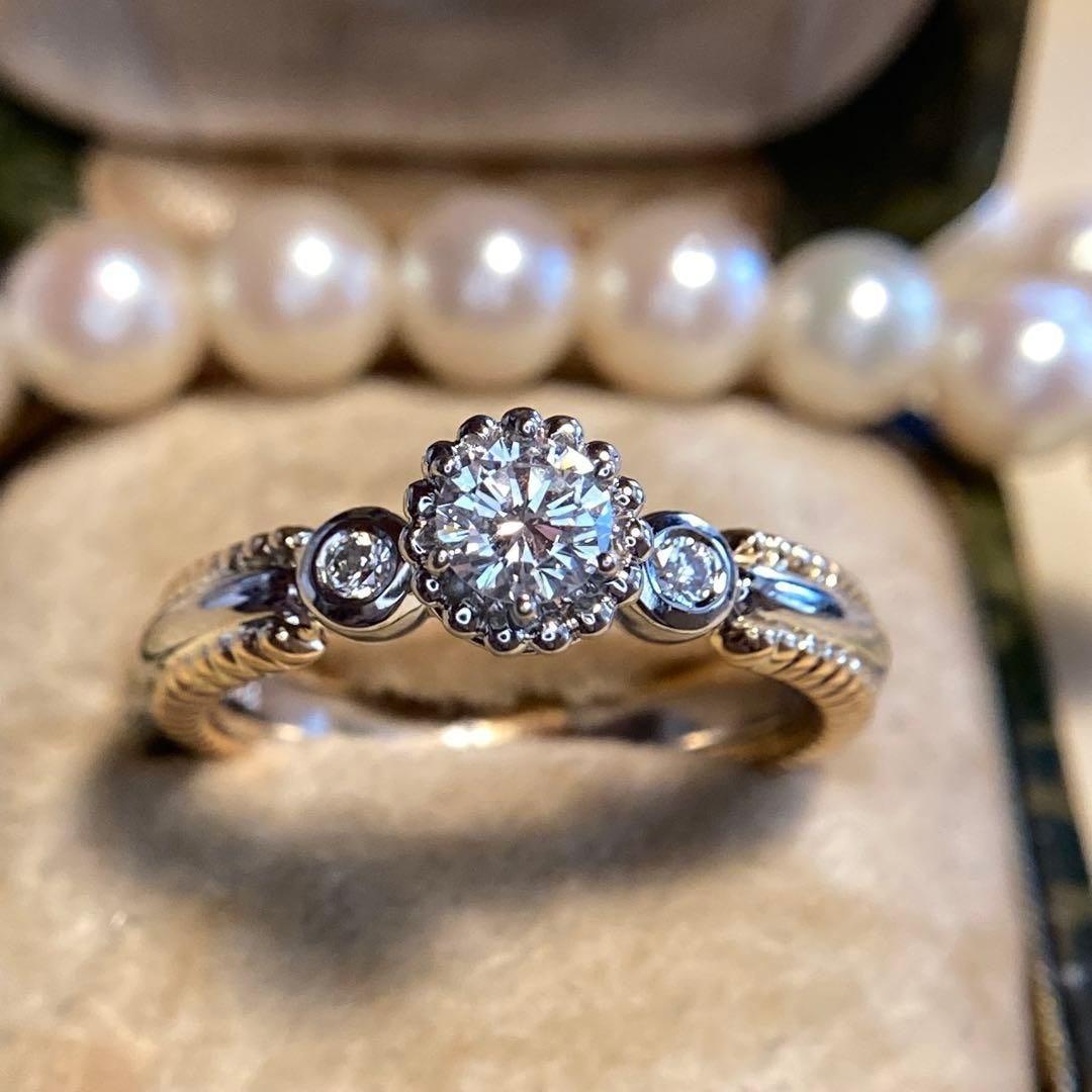 k18 pt900 巨匠 石川暢子先生 粒金細工 ダイヤモンド リング 指輪