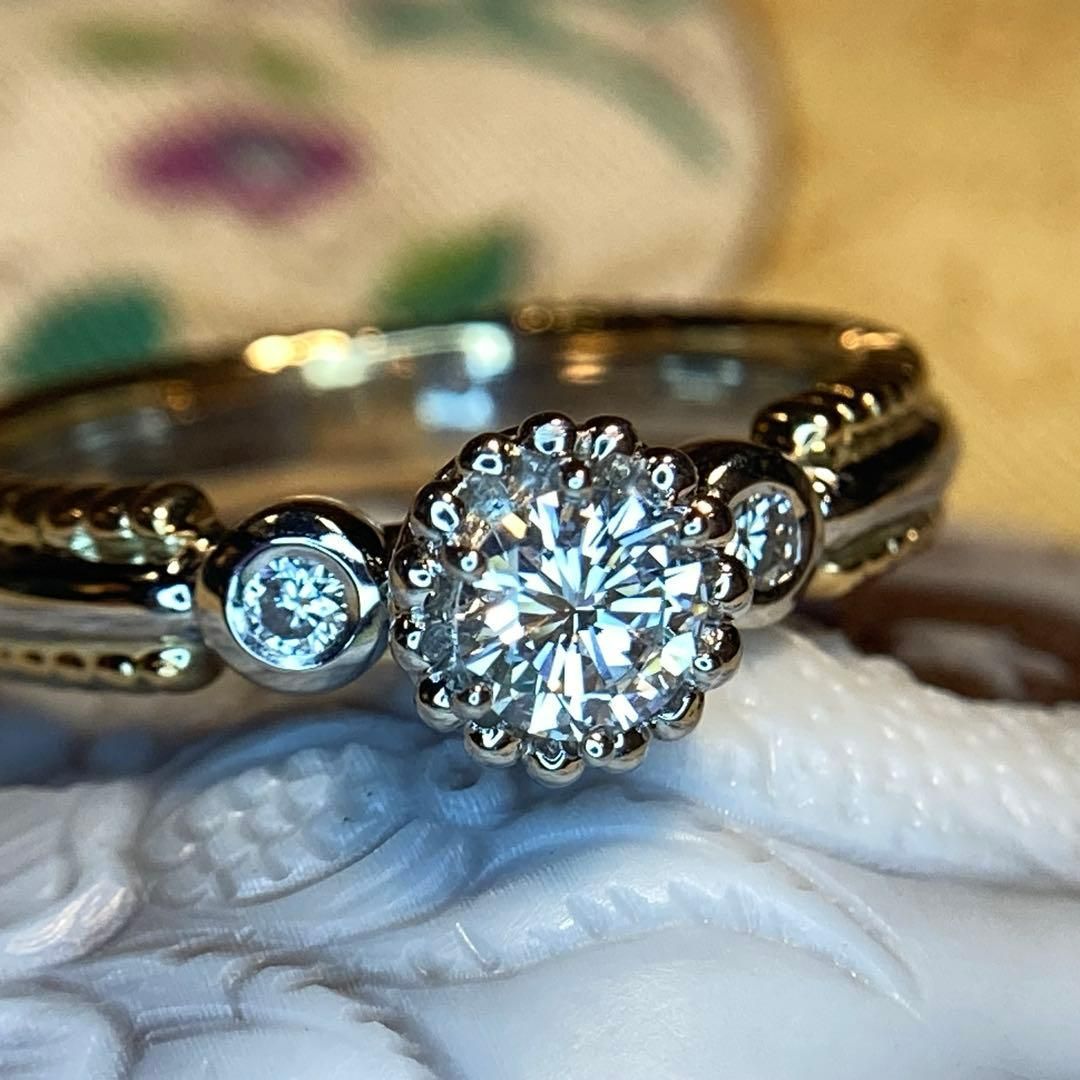 k18 pt900 巨匠 石川暢子先生 粒金細工 ダイヤモンド リング 指輪