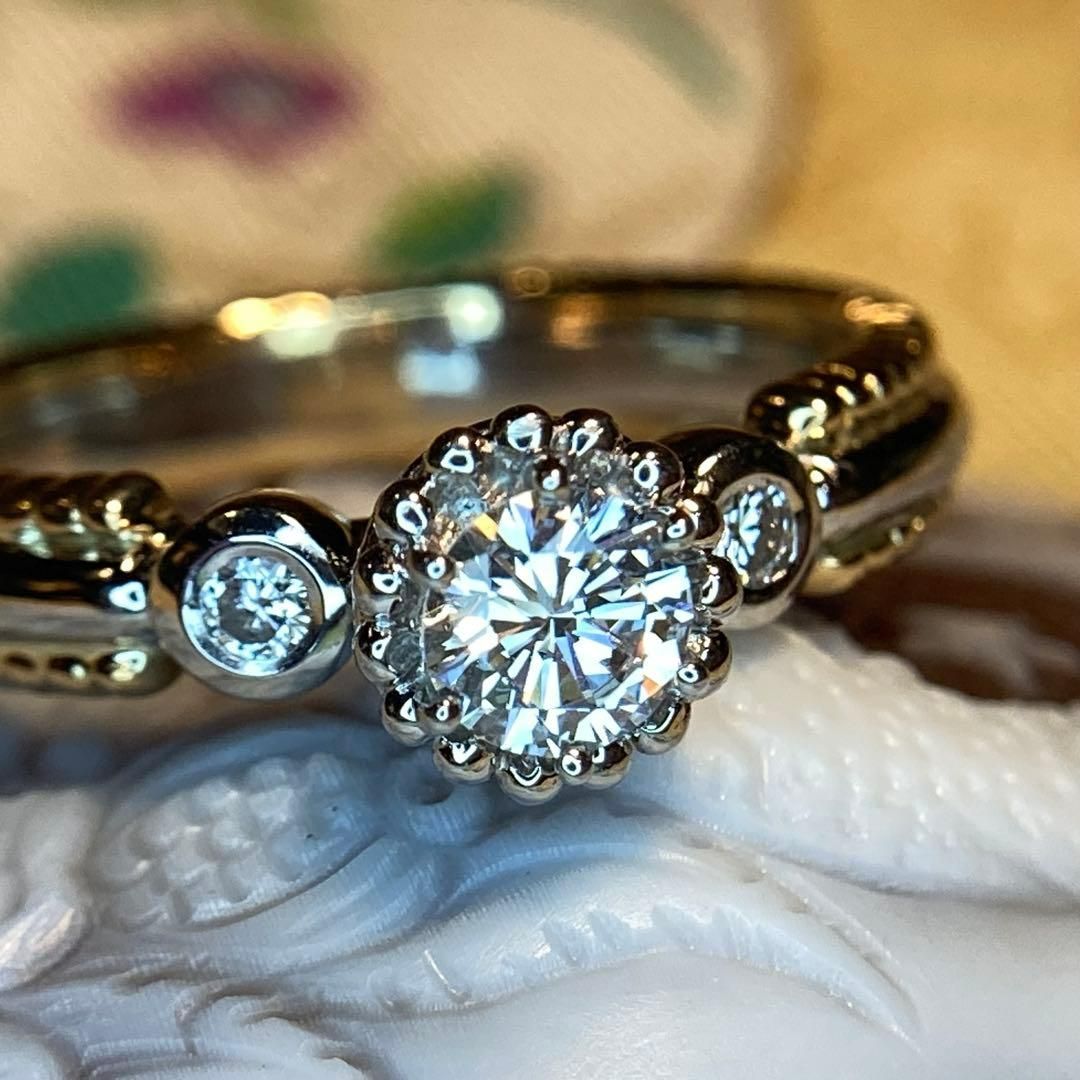 k18 pt900 巨匠 石川暢子先生 粒金細工 ダイヤモンド リング 指輪