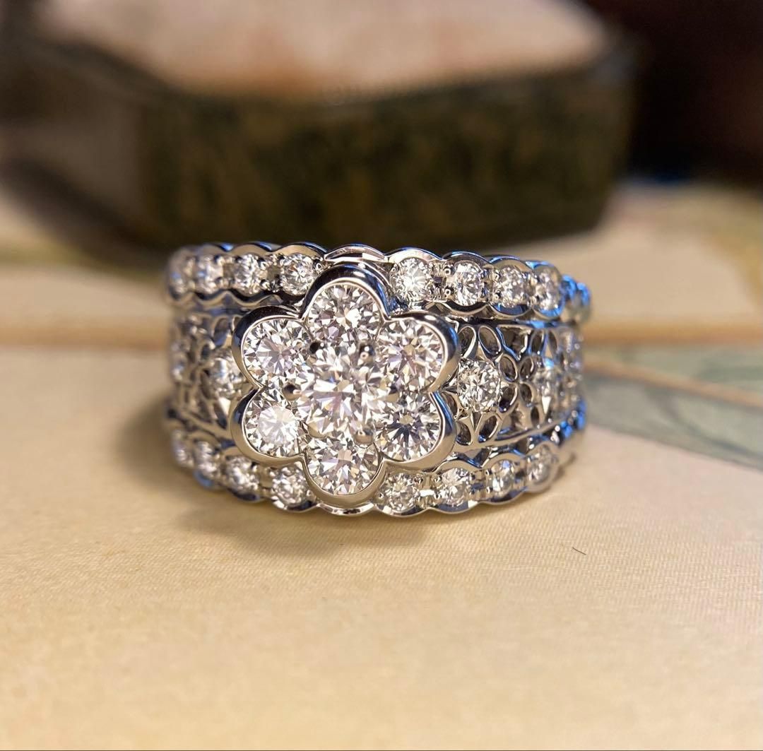 pt900 アンブローズ 天然ダイヤモンド1.07ct 透かし模様 指輪 リング