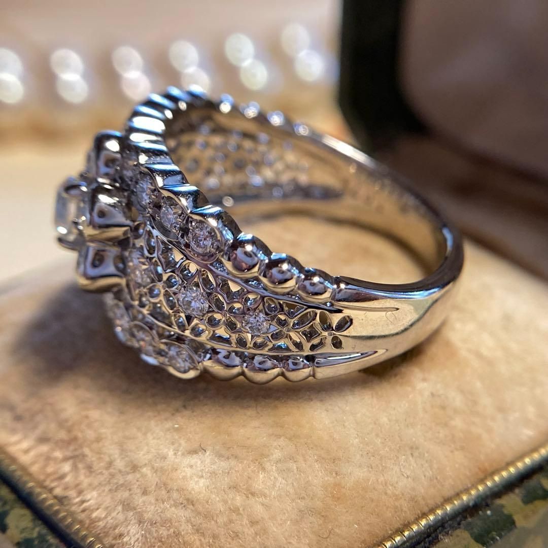 pt900 アンブローズ 天然ダイヤモンド1.07ct 透かし模様 指輪 リング