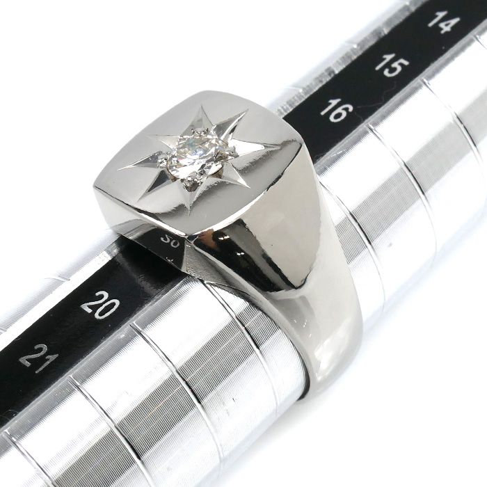 Pt850プラチナ 印台 ダイヤ リング・指輪 ダイヤモンド0.31ct 18号