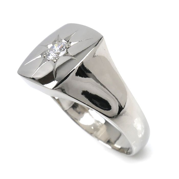 Pt850プラチナ 印台 ダイヤ リング・指輪 ダイヤモンド0.24ct 20.5号