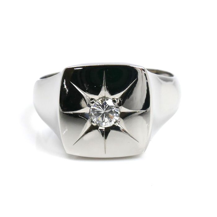 Pt850プラチナ 印台 ダイヤ リング・指輪 ダイヤモンド0.24ct 20.5号