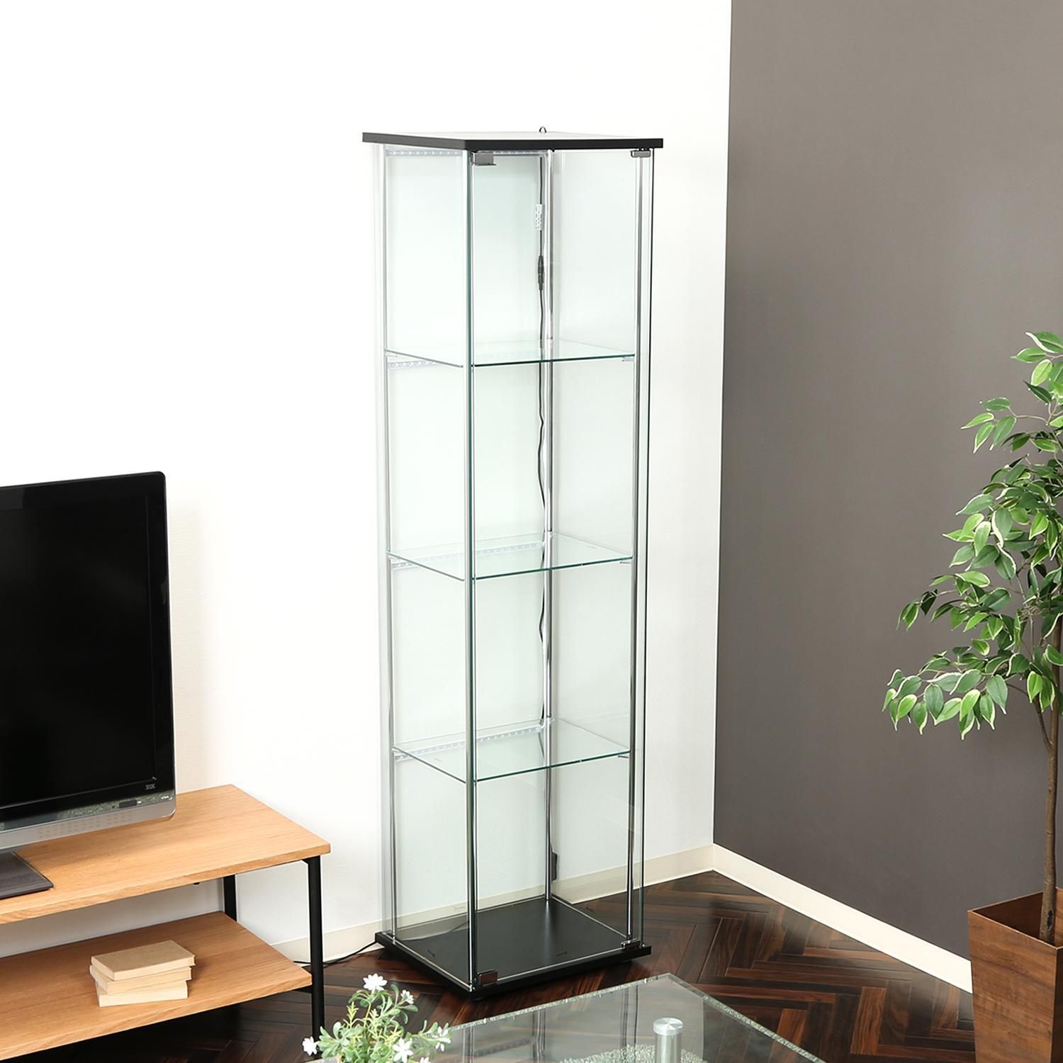 ♪(LEDサイト付) 強化ガラス 4段 コレクションケース ［幅42.5×奥行