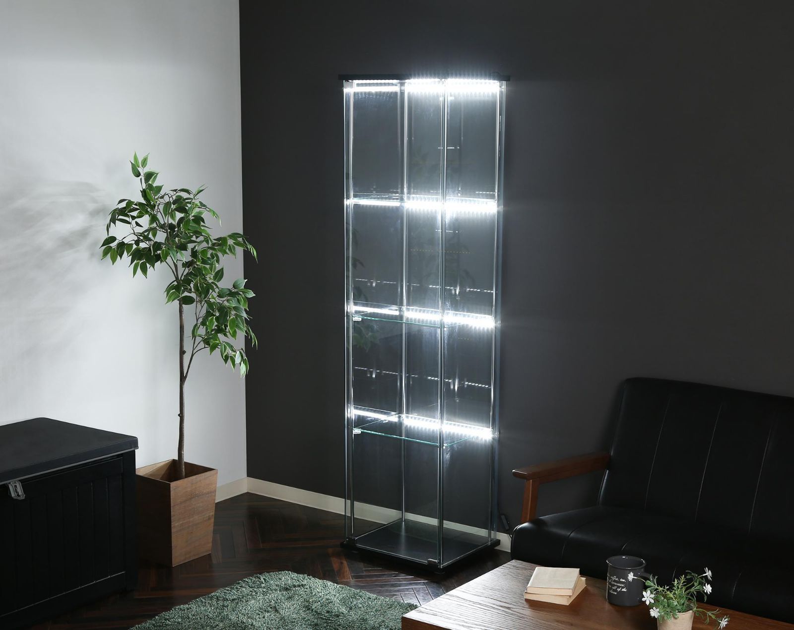 ♪(LEDサイト付) 強化ガラス 4段 コレクションケース ［幅42.5×奥行