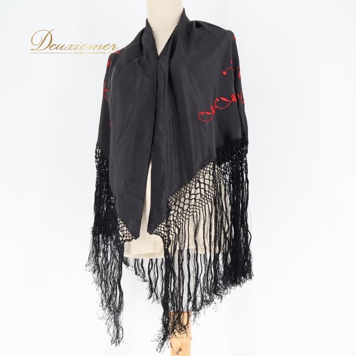 フラメンコ 衣装 シージョ 黒 刺繍 赤 フリンジ フレコ 花柄