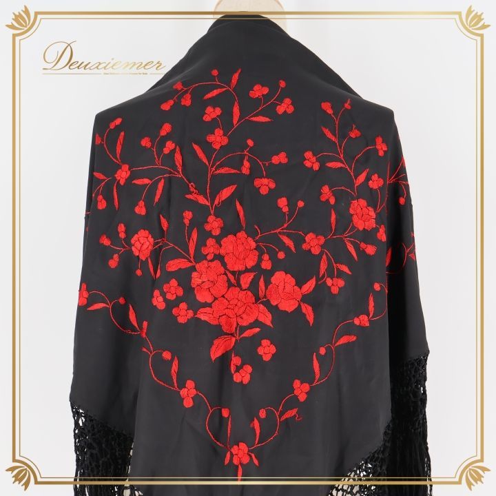 フラメンコ 衣装 シージョ 黒 刺繍 赤 フリンジ フレコ 花柄