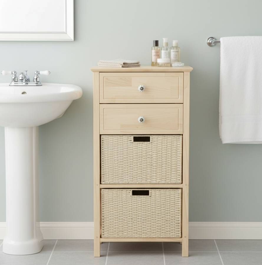 北欧風 カゴ付き木製キャビネット