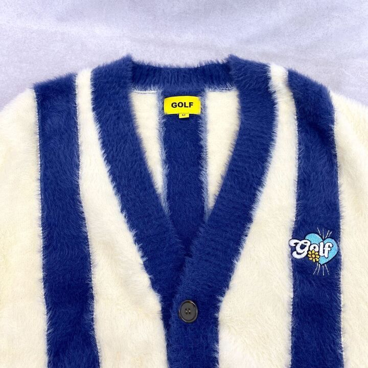 美品　golf wang モヘアシャギーニットカーディガン GOLF WANG モヘア シャギー ニット カーディガン ストライプ トップス
