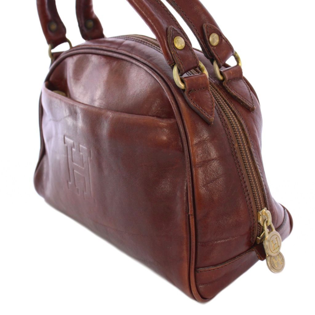 ヒロフ HIROFU ハンドバッグ レザー Hロゴ ワンカラー 茶 ブラウン /BB