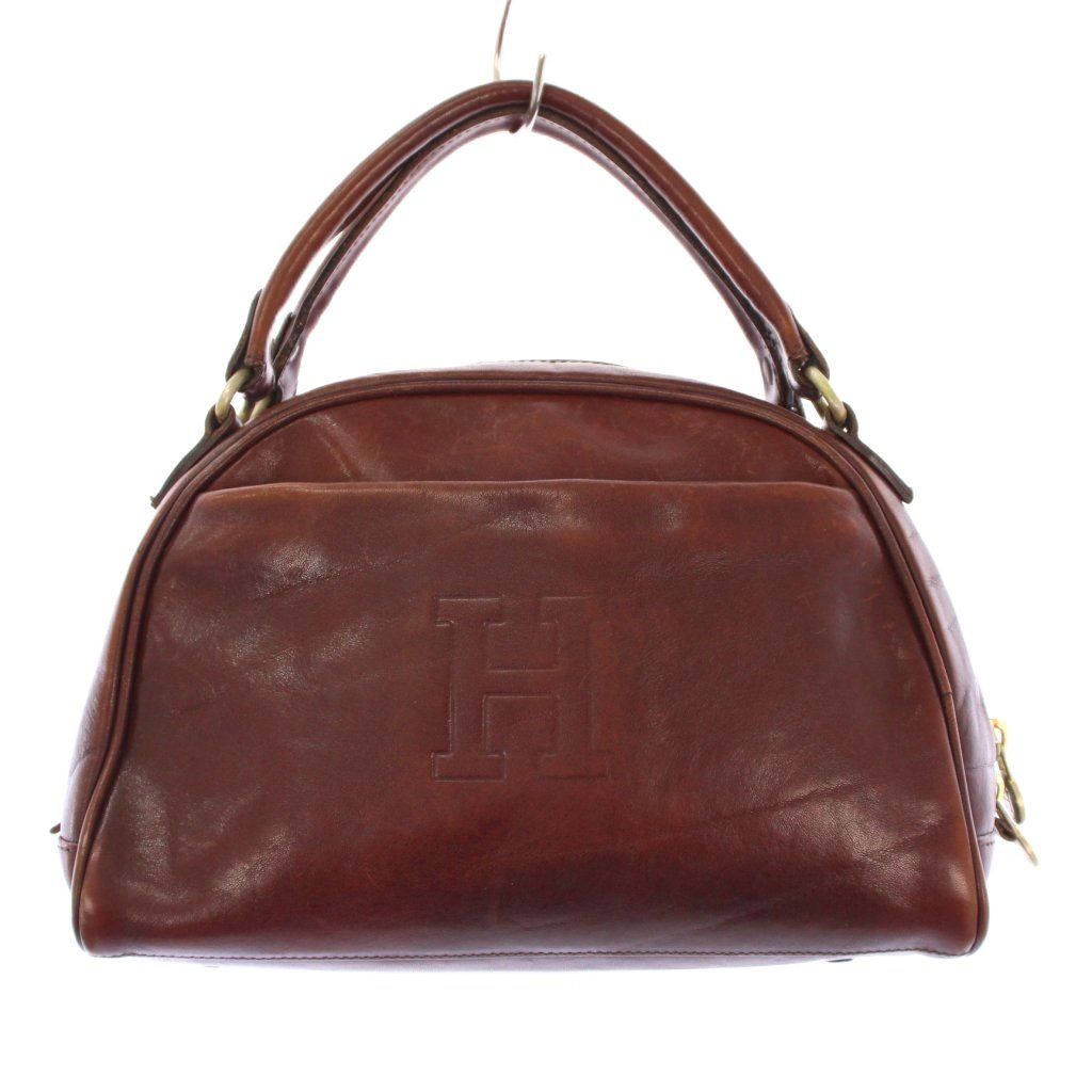 ヒロフ HIROFU ハンドバッグ レザー Hロゴ ワンカラー 茶 ブラウン /BB