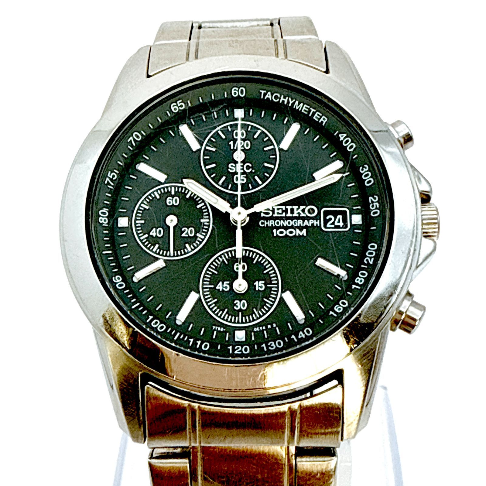 B064【電池交換済】SEIKO セイコー クロノグラフ ブラックダイアル 