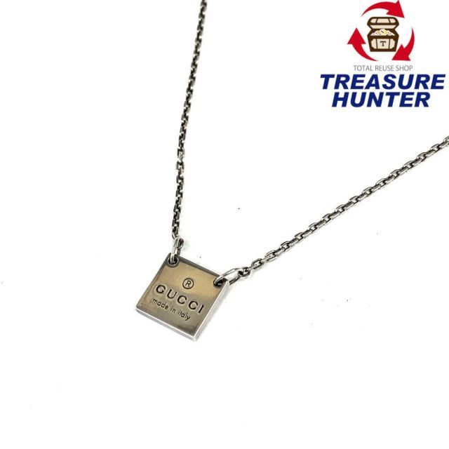 グッチ スクエア プレート ゴースト ネックレス　Ag925 1313AR GUCCI(グッチ) スクエア ロゴプレート ネックレス 1313AR Ag925