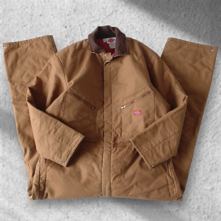 古着 Dickies ディッキーズ ダック地 つなぎ カバーオール 中綿ナイロンキルティングライナー TALON 46 48 R 実寸 W L 31 A 1560