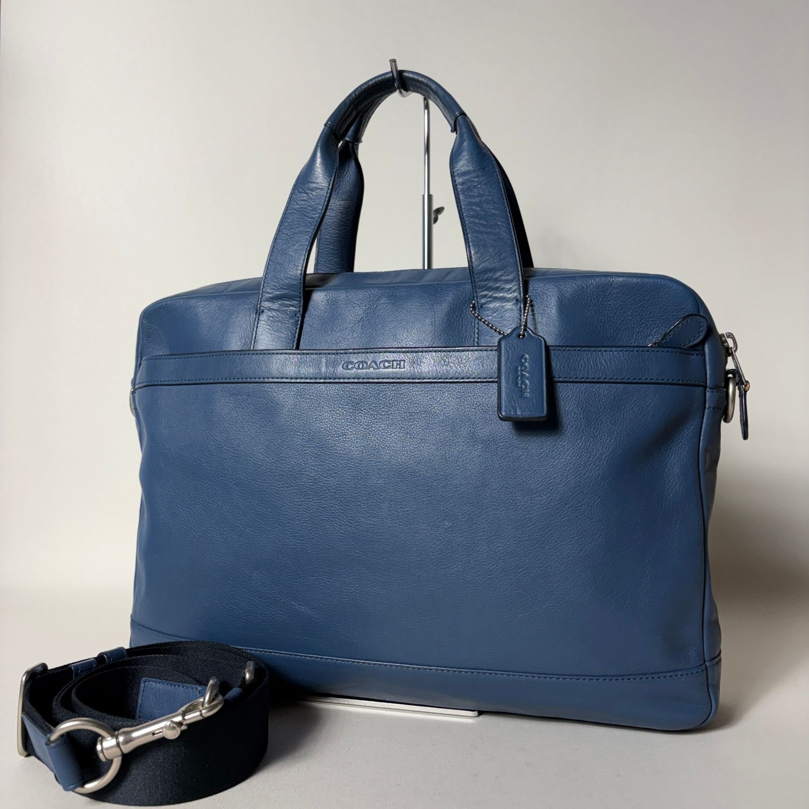 2509-369｜美品｜コーチ 2WAYビジネスバッグ レザー ブルー - メルカリ