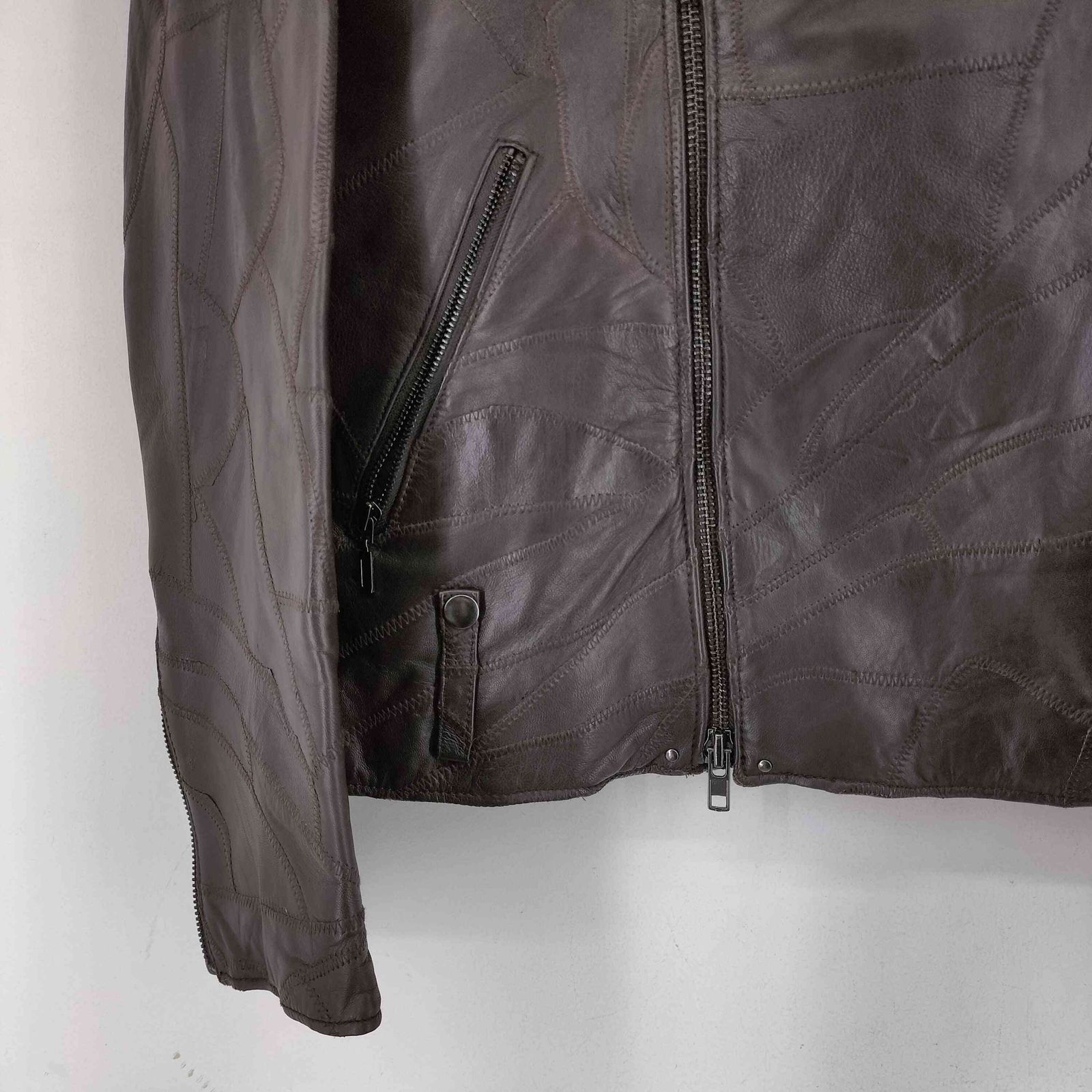 USED古着(ユーズドフルギ) ALL THE WAY 羊革ランダムステッチデザインダブルライダースジャケット メンズ JPN：XL 【中古】【ブランド古着バズストア】 ユーズドフルギ USED古着 ALL THE WAY 羊革ランダムステッチデザイン