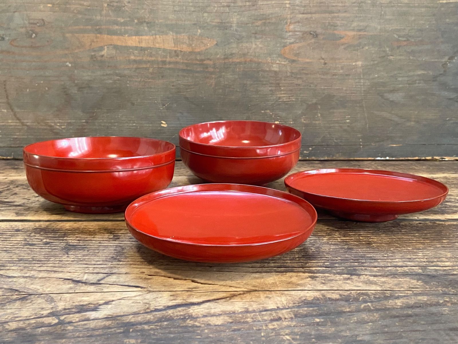 能登に伝わる古民藝 輪島塗 朱漆 平椀 5客 /時代 朱塗 漆器椀 向付 煮物椀 能登に伝わる古民藝 輪島塗 朱漆 平椀 5客 /時代 朱塗 漆器椀