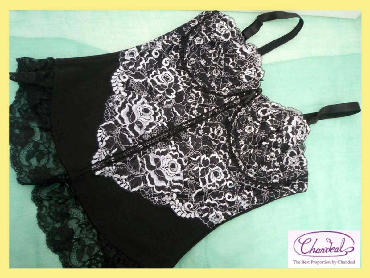 定価55000円 最 補正下着 シャンデール シャルム スリーインワン C 85 パールブラック リバーレース Wライン補整 7本ボーン NP 9