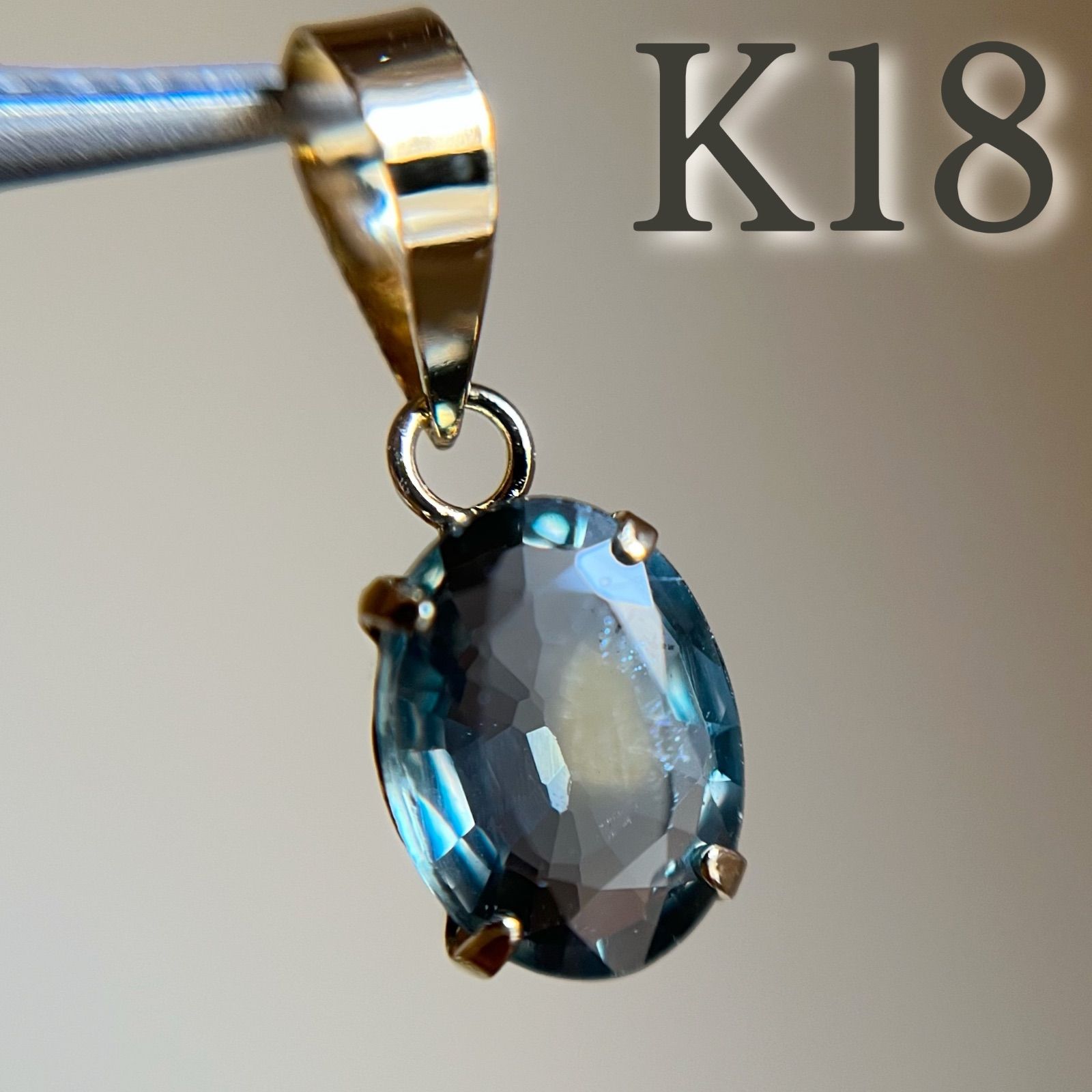 K18YG 天然石グリーンサファイア ペンダントトップ green sapphire