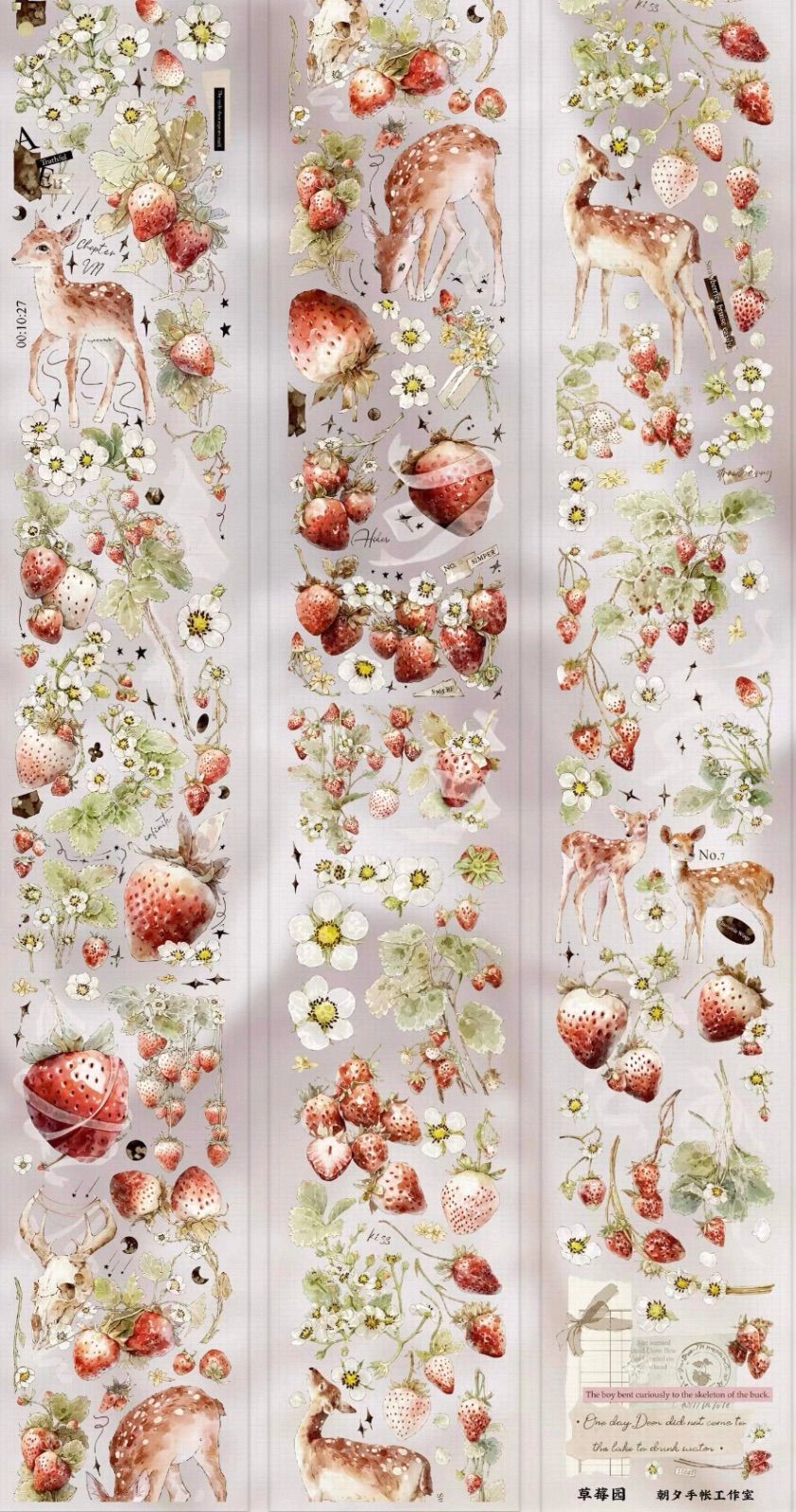 贝壳光 6cm×10m 草莓园 海外マスキングテープ 海外マステ イチゴ シカ