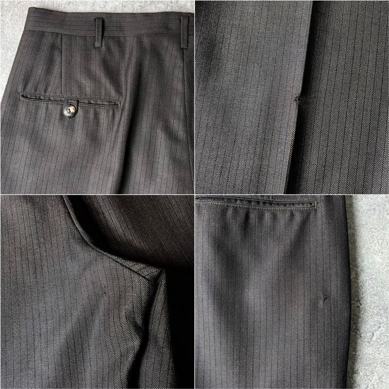 60s UNKNOWN 織り ストライプ ノータック ウール スラックス パンツ 34