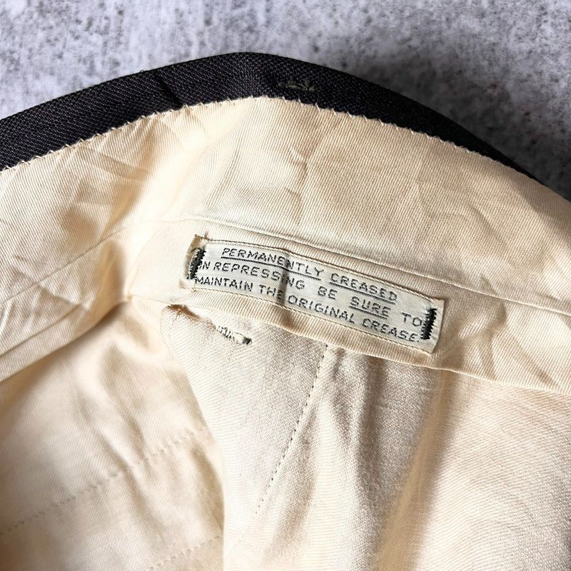 60s UNKNOWN 織り ストライプ ノータック ウール スラックス パンツ 34