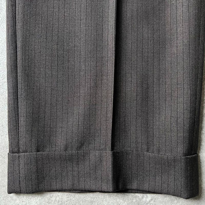 60s UNKNOWN 織り ストライプ ノータック ウール スラックス パンツ 34