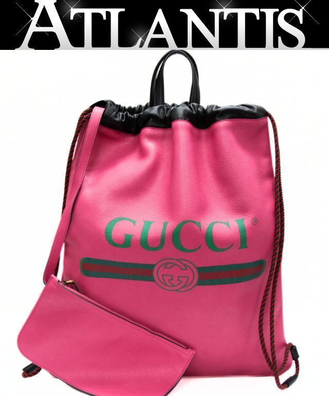 グッチ GUCCI ドローストリングバッグ リュックサック レザー ピンク