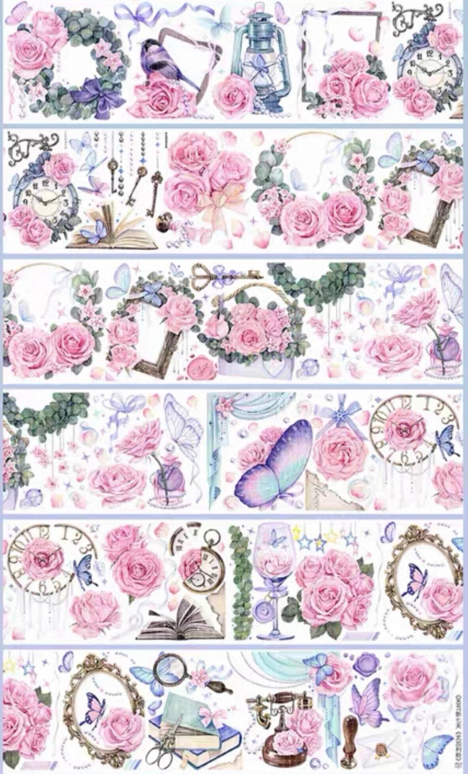 贝壳光 6cm×5m 尤加利粉 海外マスキングテープ 海外マステ 花 バラ